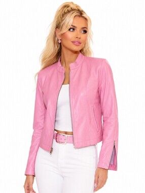WILSONS LEATHER MAXIMA | Vintage Pink Leather Cafe Racer Jacket